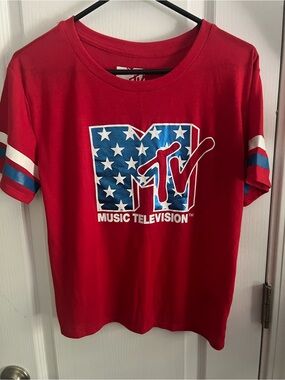 MTV Red Tee with Blue & White Star Logo